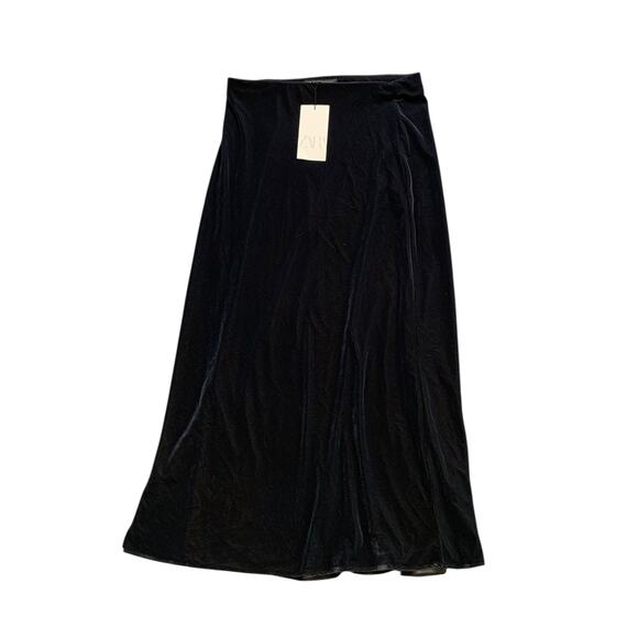 Zara Skirt Womens Extra Small Charcoal Velvet Autumn Elastic Waist Pull On Midi - Picture 1 of 12